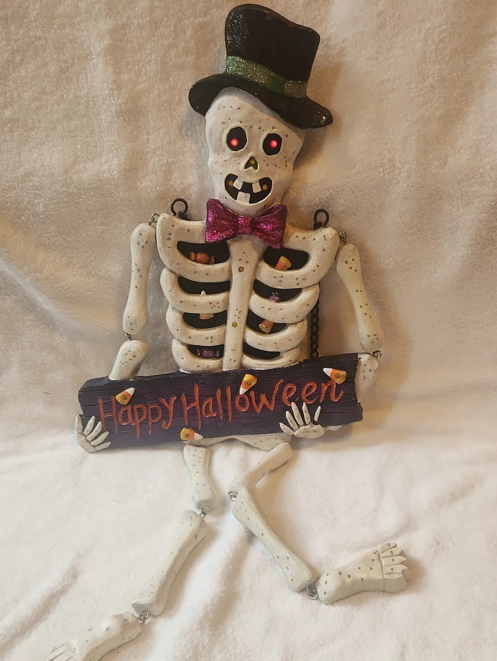Halloween Unique, Ceramic Glow in The Dark, Skeleton Lightup Hanging Wall Decore